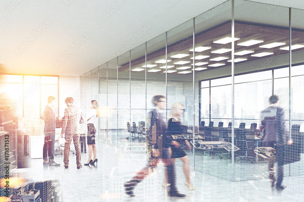 Obraz premium People near a meeting room, office lobby side view