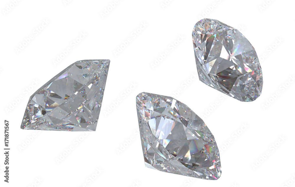Diamonds isolated on white 3D rendering model Diamonds isolated on white 3D rendering model