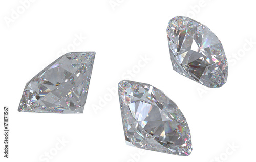 Diamonds isolated on white 3D rendering model