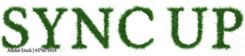 Sync Up - 3D rendering fresh Grass letters isolated on whhite background.