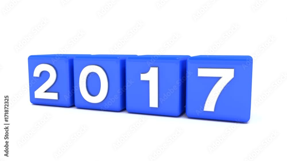 3d animation of blue cubes with 2017 - 2018 over white background - represents the new year 2018. 3d animation of blue cubes with 2017 - 2018 over white background - represents the new year 2018.