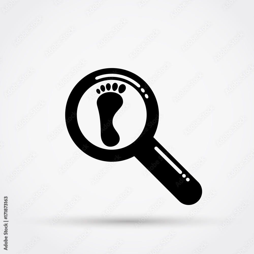 Magnifier icon with footprint vector illustration. Magnifier icon with footprint vector illustration.