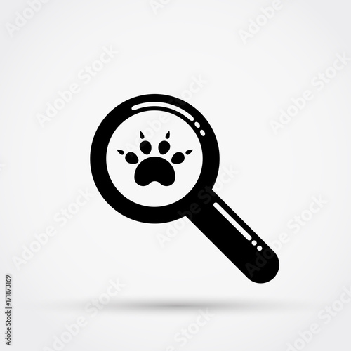 Magnifying glass and paw print. Vector illustration.