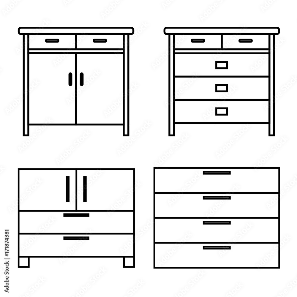Set of nightstands outline vector illustration. Set of nightstands outline vector illustration.