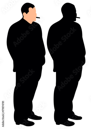 isolated silhouette man with cigarette