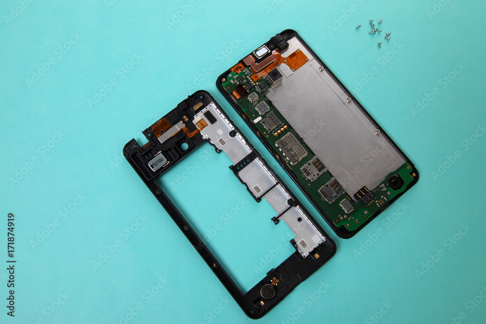 Close-up photos showing process of mobile phone repair Close-up photos showing process of mobile phone repair