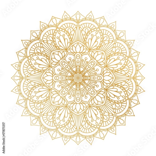 Vector golden contour Mandala ornament. Vintage decorative elements. Oriental round pattern. Islam, Arabic, Indian, turkish, pakistan, chinese, ottoman motifs. Hand drawn floral background. photo