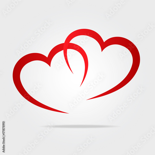 Two red hearts symbol love as logo, stock vector illustration