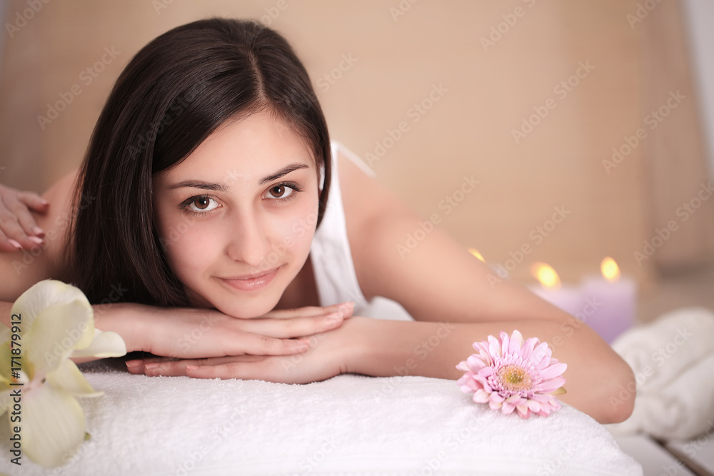 Spa Massage. Beautiful Brunette Gets Spa Treatment in Salon. Spa Massage. Beautiful Brunette Gets Spa Treatment in Salon.