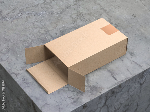 Open Kraft paper cardboard box Mockup with Gold Sticker, 3d rendering