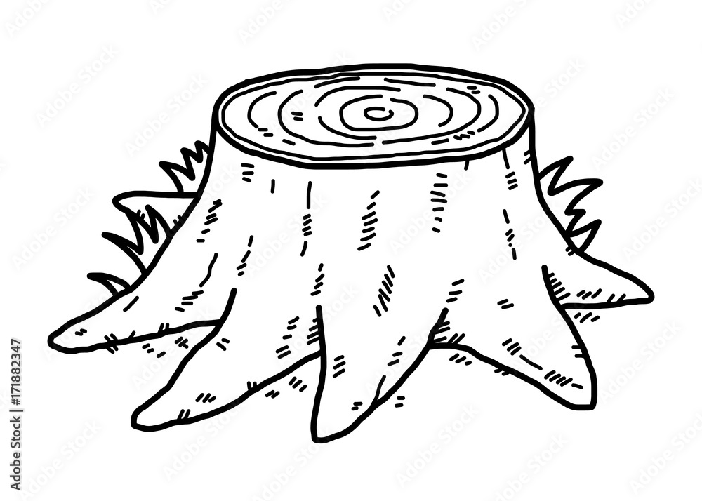 tree stump / cartoon vector and illustration, black and white, hand drawn,  sketch style, isolated on white background. Stock Vector | Adobe Stock