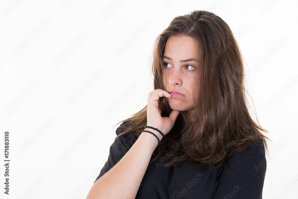 Frightened girl. Female with pinched pursed lips Frightened girl. Female with pinched pursed lips