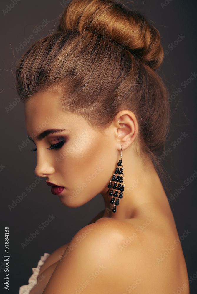 Fototapeta beautiful young woman with dark natural hair