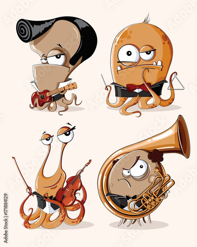 Vector set of funny retro monsters musicians