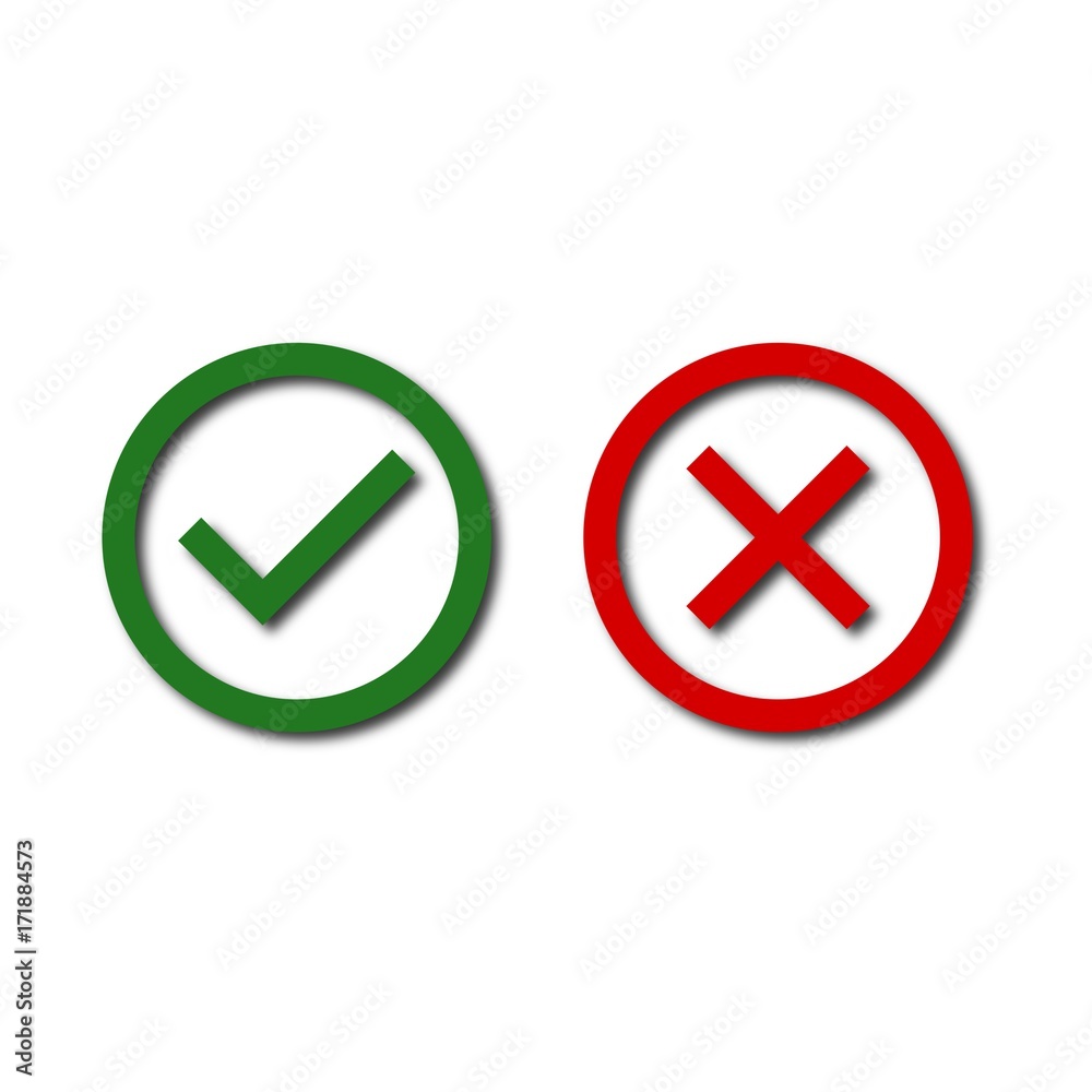 Checkmark and x or confirm, Check mark and x icon Checkmark and x or confirm, Check mark and x icon