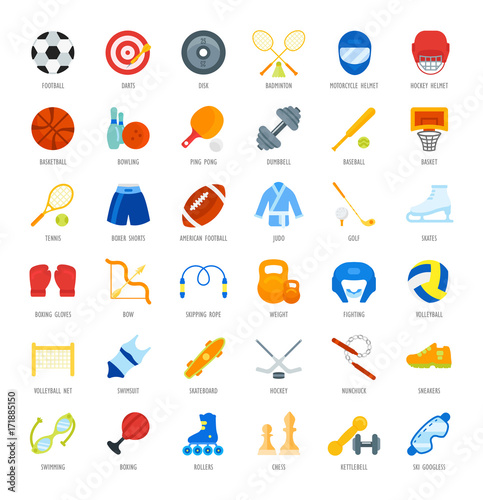 Set Vector Flat Icons of Sports Equipment