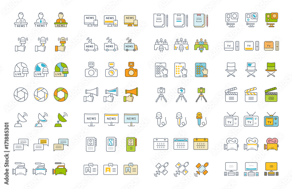 Set Vector Flat Line Icons Television Set Vector Flat Line Icons Television