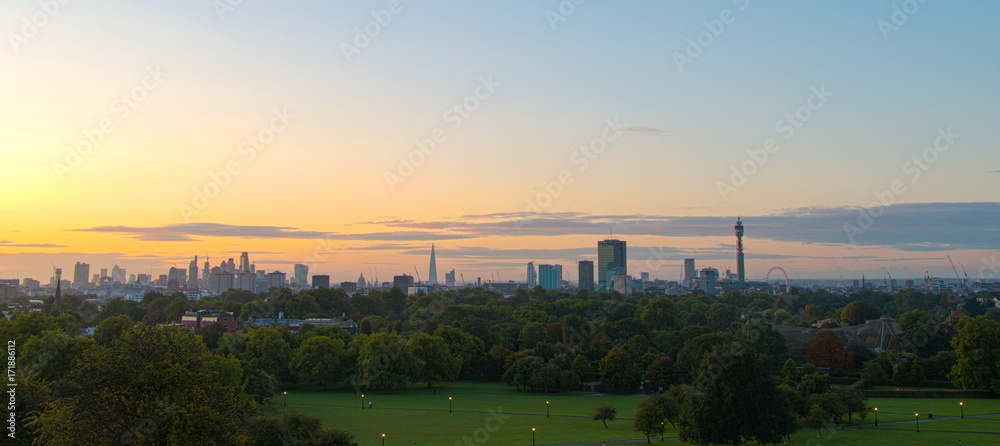 Panorama of the London Skyline seen from Primrose Hill. Panorama of the London Skyline seen from Primrose Hill.