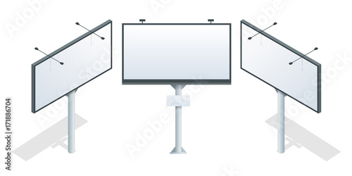 Billboard isometric. Different perspectives advertising construction for outdoor advertising big billboard on background isolated vector illustration