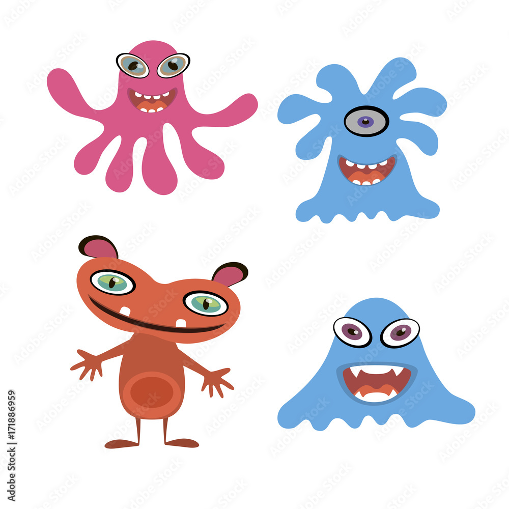 A set of cartoon monsters. Vector illustration.