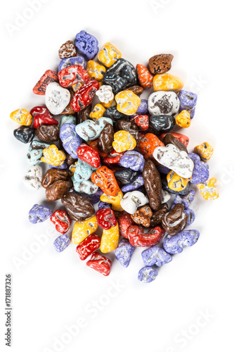 Pile of chocolate rock candy isolated on a white background