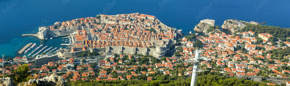 Panoramic view of Dubrovnik from the Srd mountain in Croatia.
