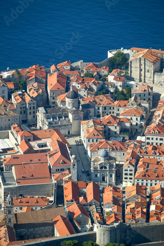 An aerial view of the old town of Dubrovnik with city walls in Croatia. photo