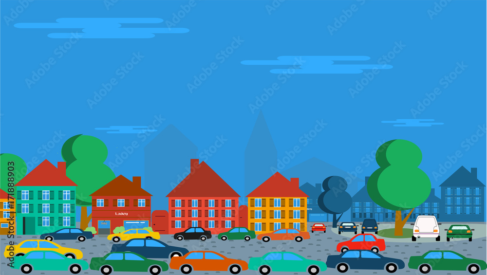 Naklejka premium Cars in old town