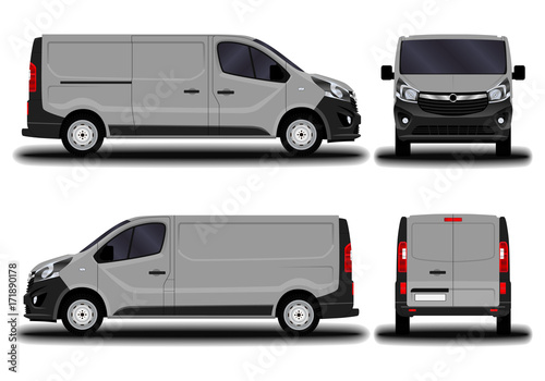 realistic cargo van. front view; side view; back view.