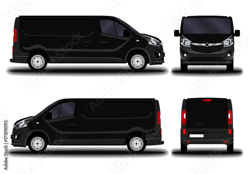 realistic cargo van. front view; side view; back view.