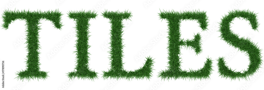 Tiles - 3D rendering fresh Grass letters isolated on whhite background. Tiles - 3D rendering fresh Grass letters isolated on whhite background.