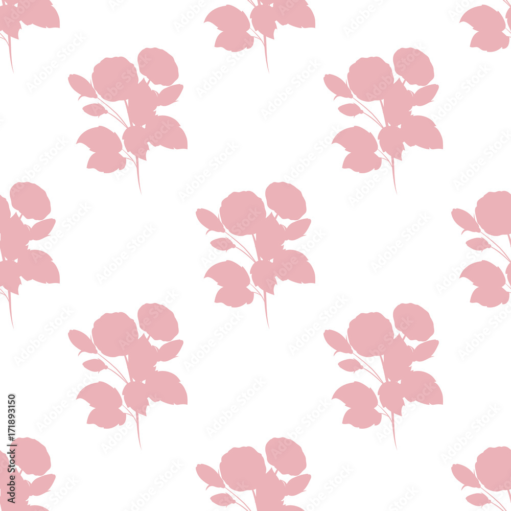 Roses silhouette on white background. Seamless floral pattern.