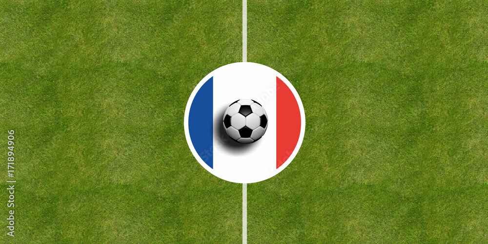 Obraz premium France flag on a soccer field center