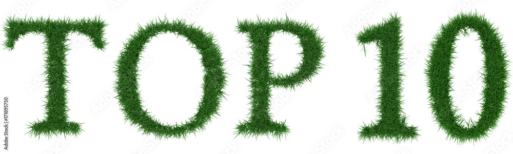 Top 10 - 3D rendering fresh Grass letters isolated on whhite background. Top 10 - 3D rendering fresh Grass letters isolated on whhite background.