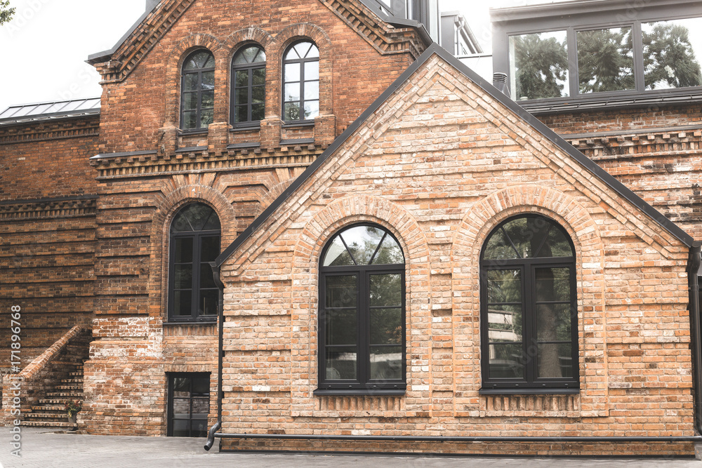 One storey red brick office building with multiple windows, Kaunas, Lithuania One storey red brick office building with multiple windows, Kaunas, Lithuania