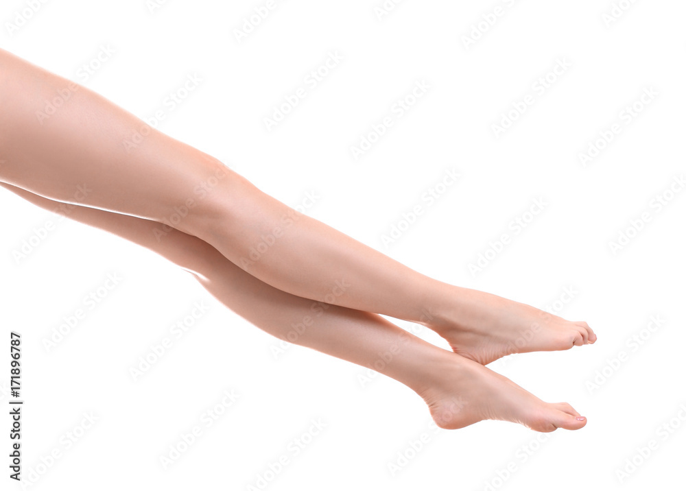 Beautiful female legs on white background