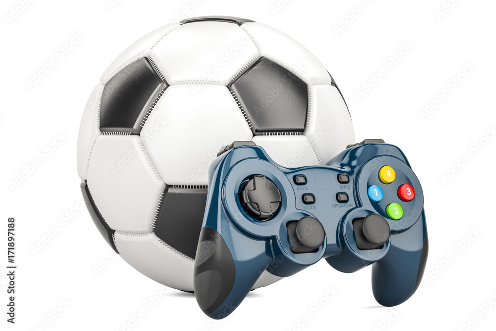 Football, Video Game concept. Soccer ball with gamepad, 3D rendering Stock  Illustration | Adobe Stock