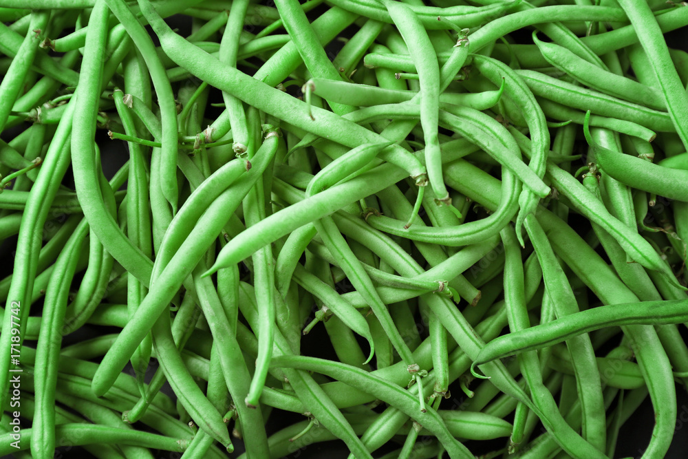 Raw fresh organic green beans, close up Raw fresh organic green beans, close up