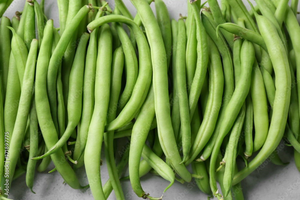 Raw fresh organic green beans, close up Raw fresh organic green beans, close up
