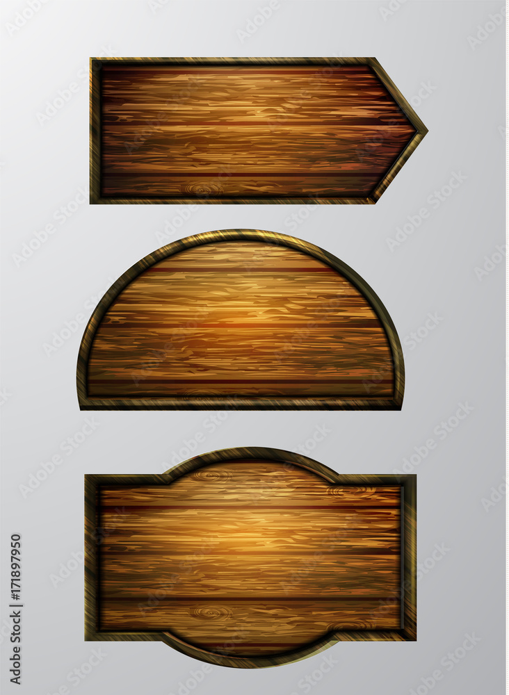 Wooden signs, vector icon set