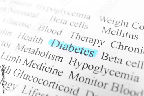 Word Diabetes highlighted on page with text