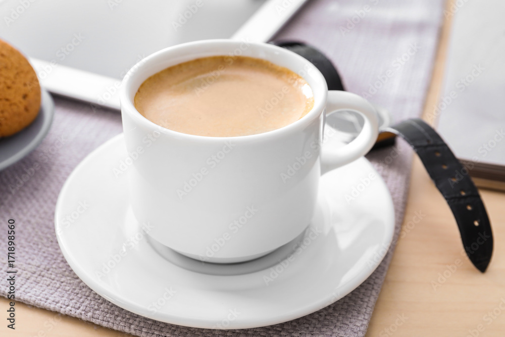 Cup of aromatic morning coffee on table Cup of aromatic morning coffee on table