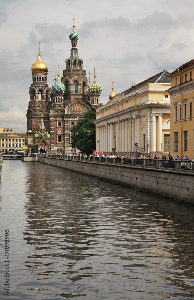 Cathedral of Resurrection of Christ - temple of Savior on Blood at Griboedov Canal in Saint Petersburg. Russia