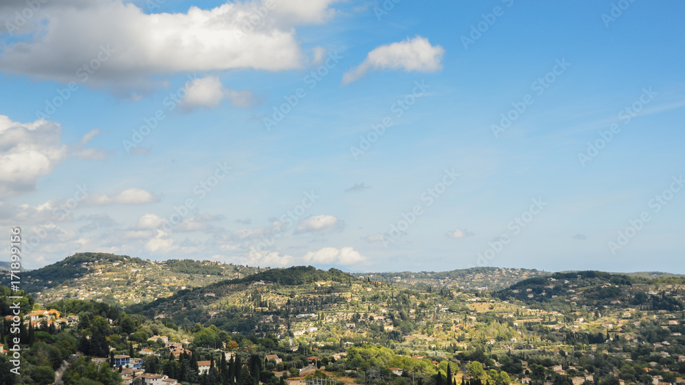 Rolling hills of Provence in France, just outside of Grasse which is known for its perfume