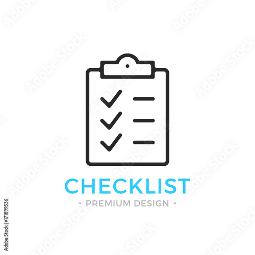 Checklist line icon. Clipboard with checkmarks. List with ticks, check marks. Task is done, work is finished concept. Black vector checklist icon