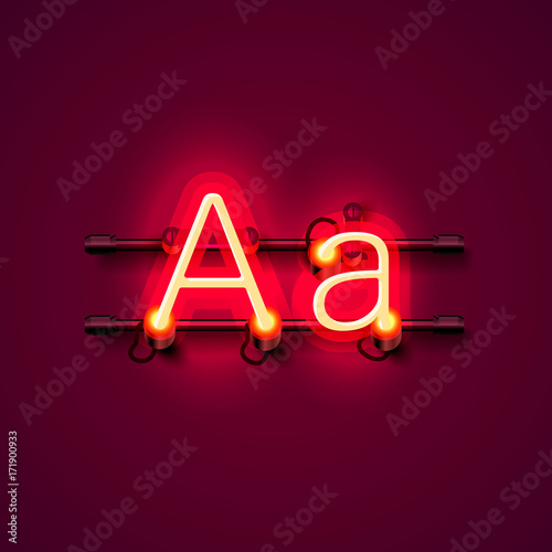 Neon font letter a, art design singboard. Vector illustration