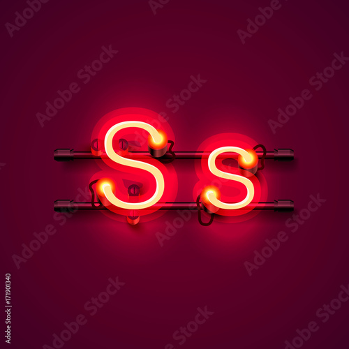 Neon font letter s, art design singboard. Vector illustration