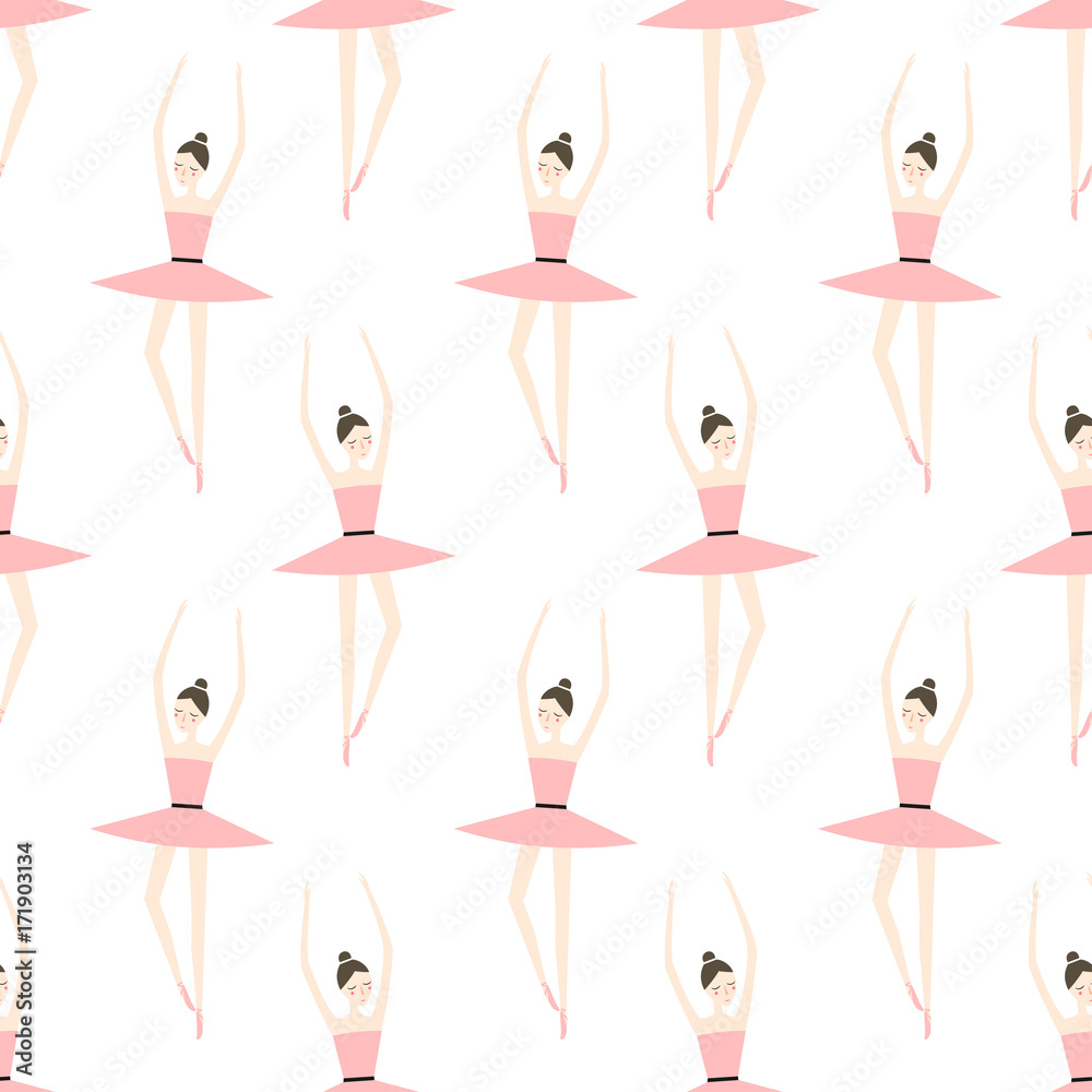 Cute ballerina in pink tutu seamless pattern on white background. Ballet  dancer vector illustration. Fashion design for textile, wallpaper, fabric,  print on baby's clothes. Stock Vector | Adobe Stock