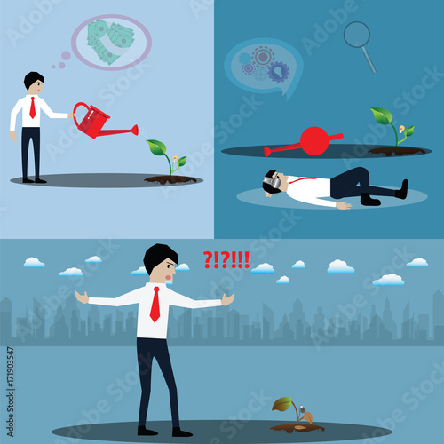 Business success concept,Businessman has lost his idea because he is lazy - vector photo