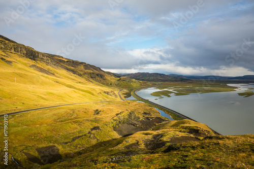beautiful view on the road and river from the mountain in Iceland © shatkhin